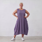 Damen Kleid Lagenlook Viskose Lila, Ballonschnitt, ärmellos, Taschen, Oversize große Größen – AKH Fashion
