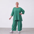 Damen Shirt Lagenlook Viskose Grün, A-Linie, Kurzarm, Oversize große Größen – AKH Fashion
