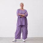 Damen Hose Lagenlook Viskose Lila, Ballonschnitt, Elastikbund, Oversize große Größen – AKH Fashion