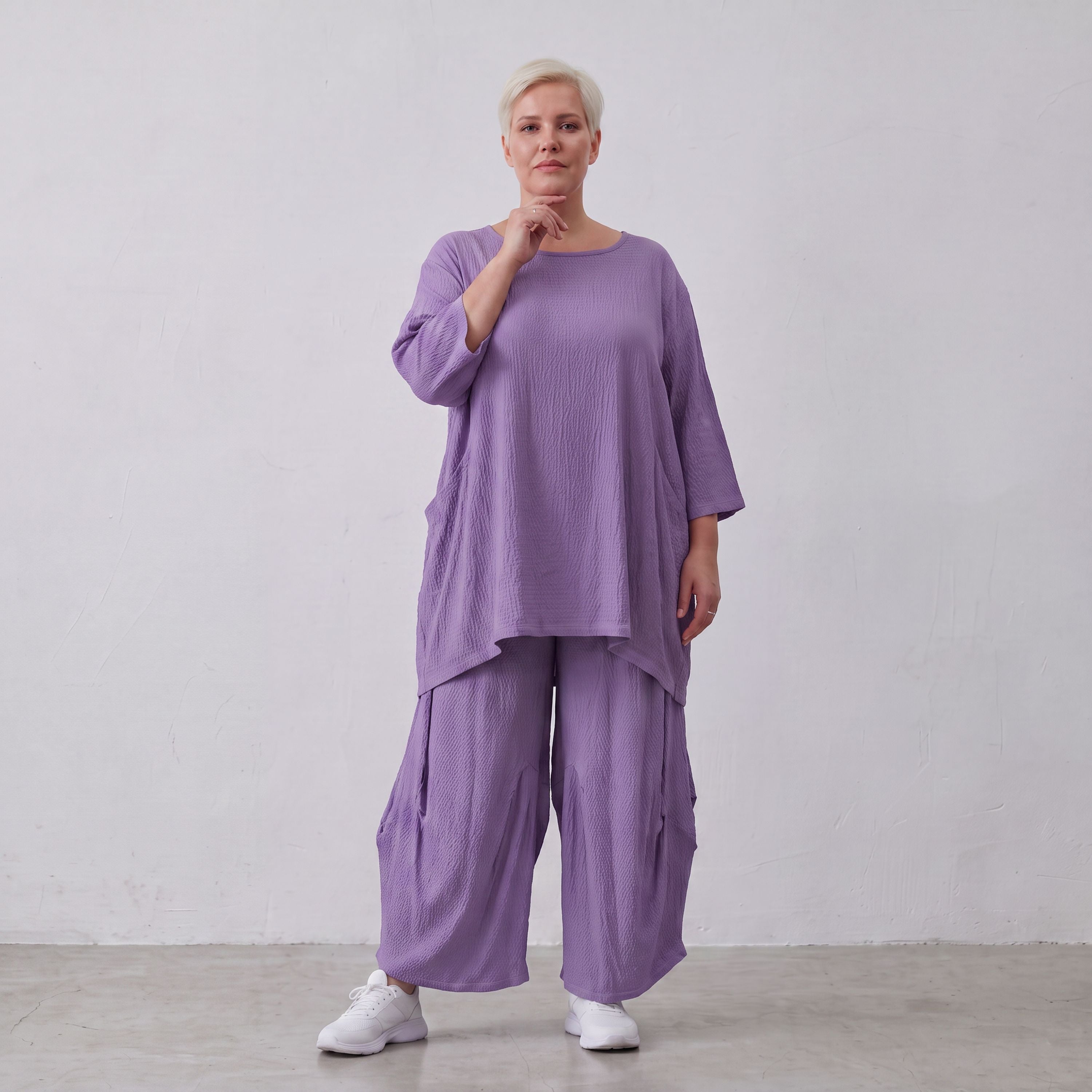 Damen Shirt Lagenlook Viskose Lila, A-Linie, Seitentaschen, Oversize große Größen – AKH Fashion