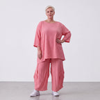 Damen Shirt Lagenlook Viskose Rosa, A-Linie, 3/4-Arm, Seitentaschen, Oversize große Größen – AKH Fashion