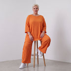 Damen Hose Lagenlook Viskose Orange, Ballonschnitt, Flügeltaschen, Oversize große Größen – AKH Fashion
