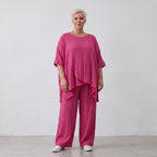 Damen Hose Lagenlook Viskose Fuchsia, Elastikbund, Oversize große Größen – AKH Fashion