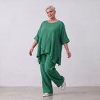 Damen Shirt Lagenlook Viskose Grün, kastiger Schnitt, Kurzarm, Oversize große Größen – AKH Fashion