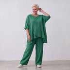 Damen Shirt Lagenlook Viskose Grün, kastiger Schnitt, Kurzarm, Oversize große Größen – AKH Fashion