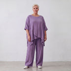 Damen Shirt Lagenlook Viskose Lila, kastiger Schnitt, Kurzarm, Oversize große Größen – AKH Fashion