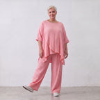 Damen Shirt Lagenlook Viskose Rosa, kastiger Schnitt, Kurzarm, Oversize große Größen – AKH Fashion