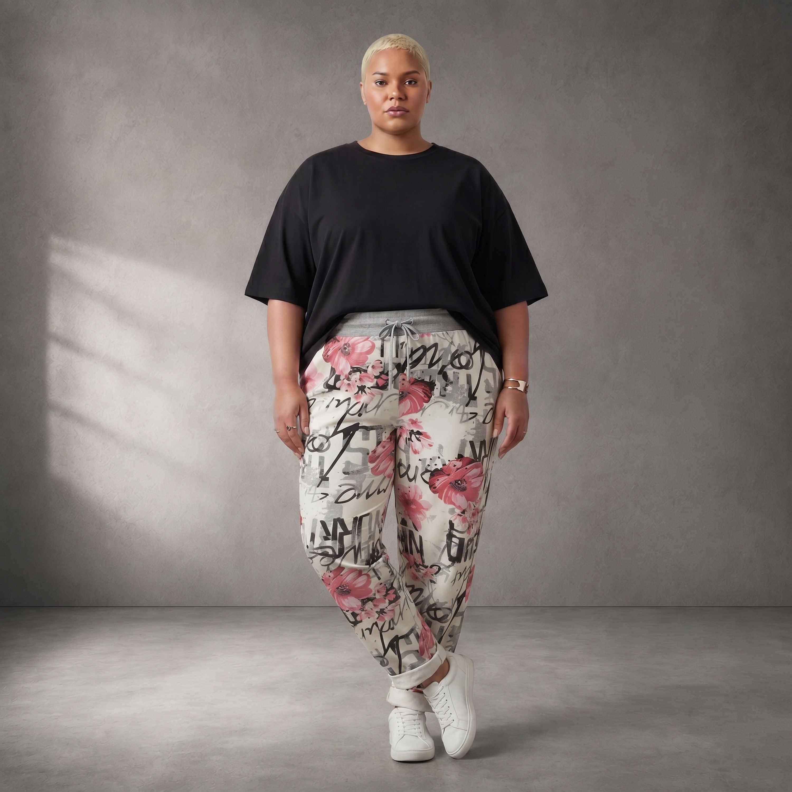 Mehrfarbig fliessende Karottenhose im Lagenlook weich elastisch leger zeitlos sehr modern