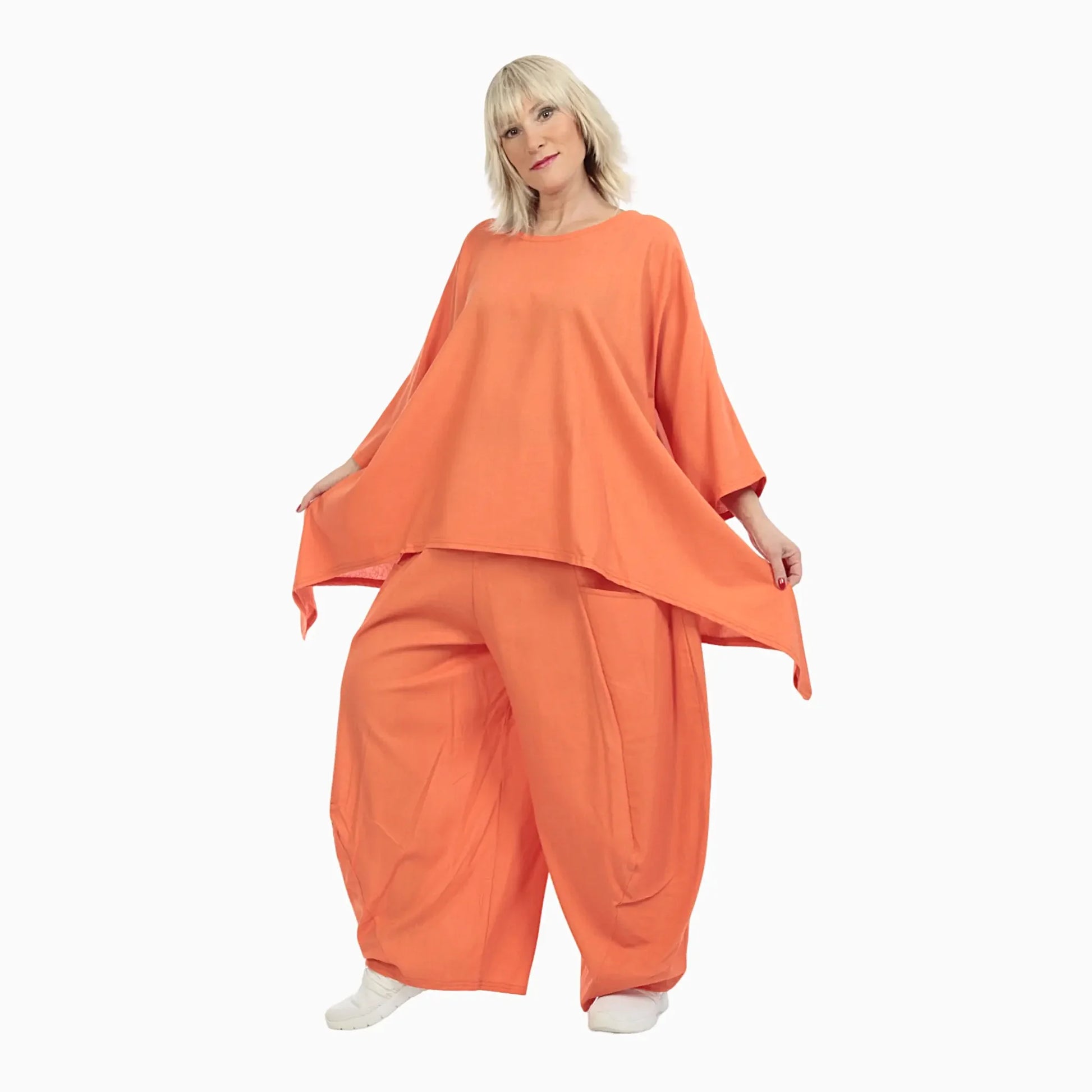  A-Form Shirt in lebhaftem Orange für Lagenlooks, aus leichter Viskose, Oversize Schnitt für Plus Size