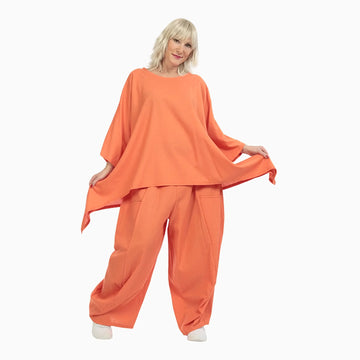  A-Form Shirt in lebhaftem Orange für Lagenlooks, aus leichter Viskose, Oversize Schnitt für Plus Size