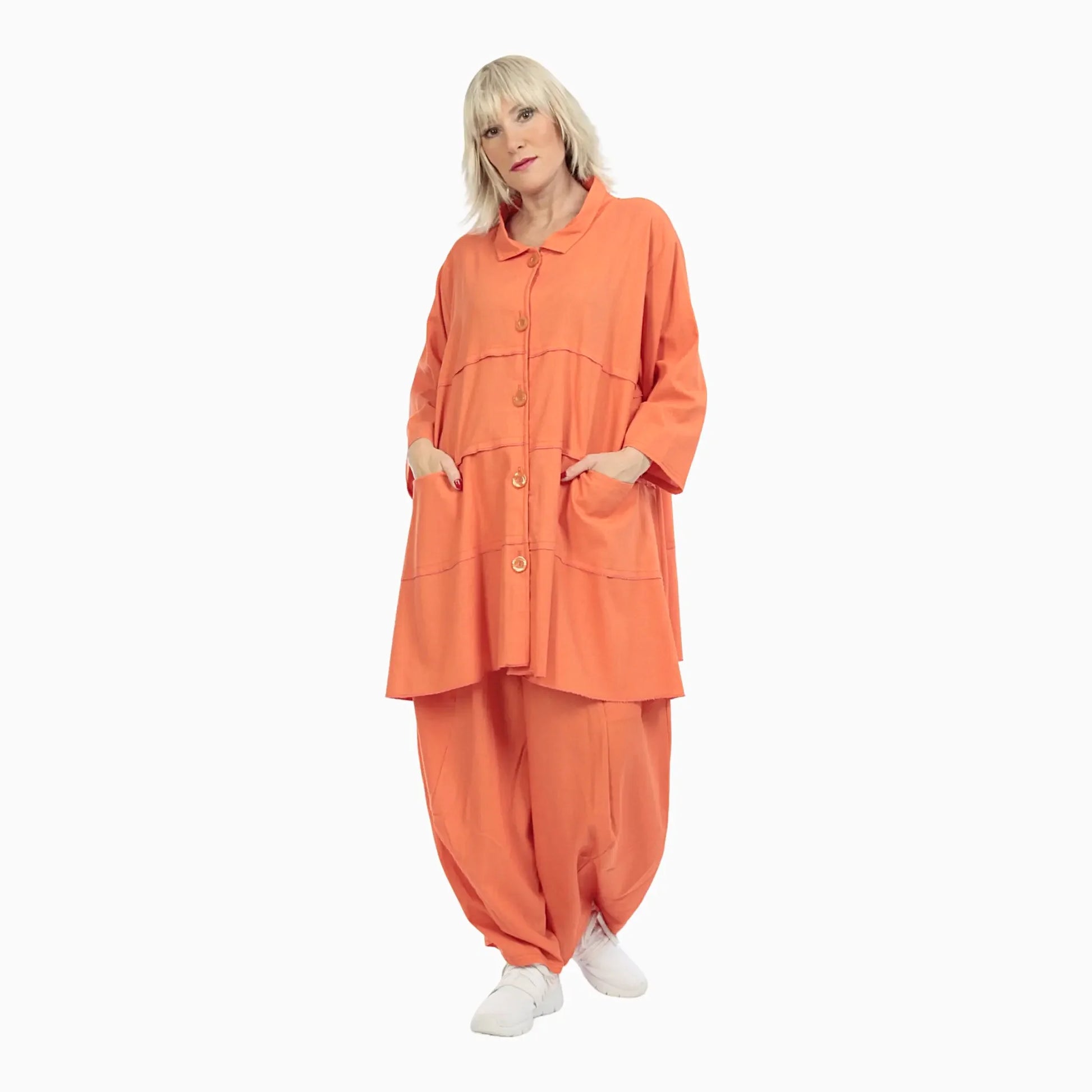  A-Form Jacke in leuchtendem Orange aus hochwertiger Viskose und Leinen für den lässigen Lagenlook