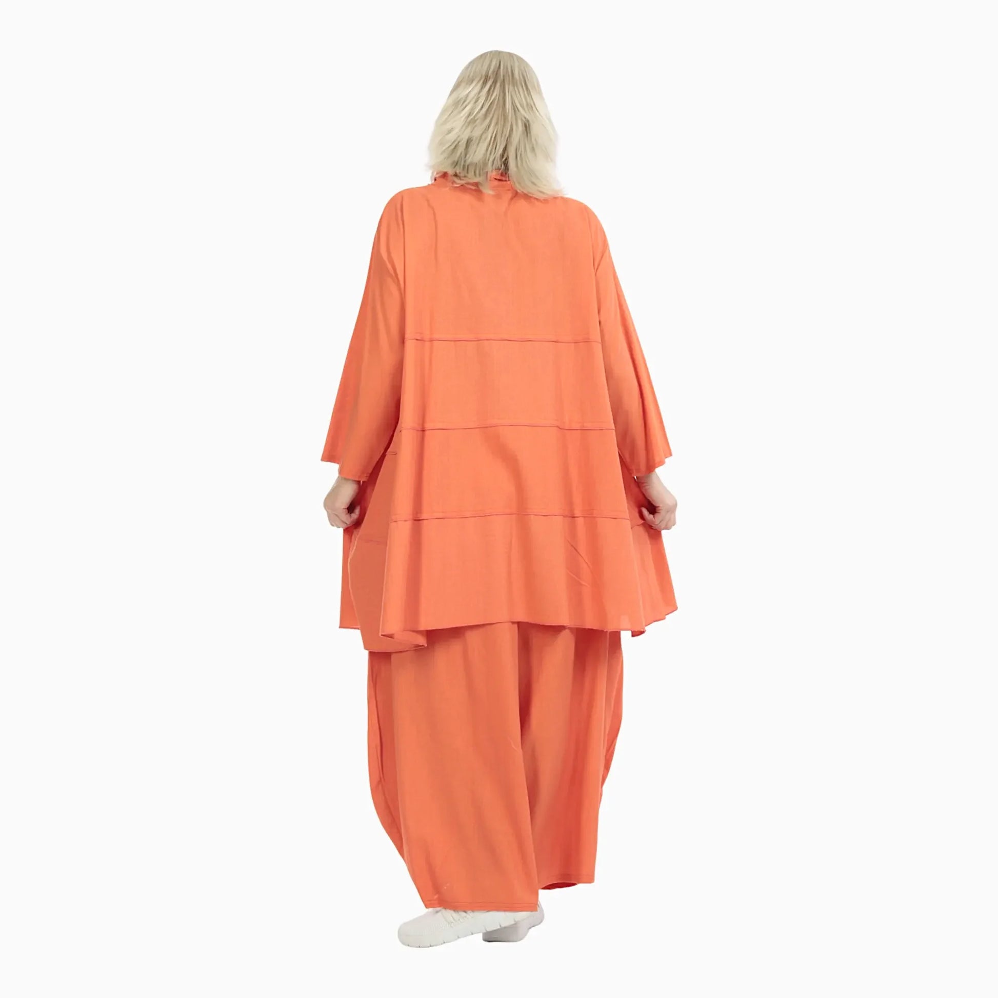  A-Form Jacke in leuchtendem Orange aus hochwertiger Viskose und Leinen für den lässigen Lagenlook