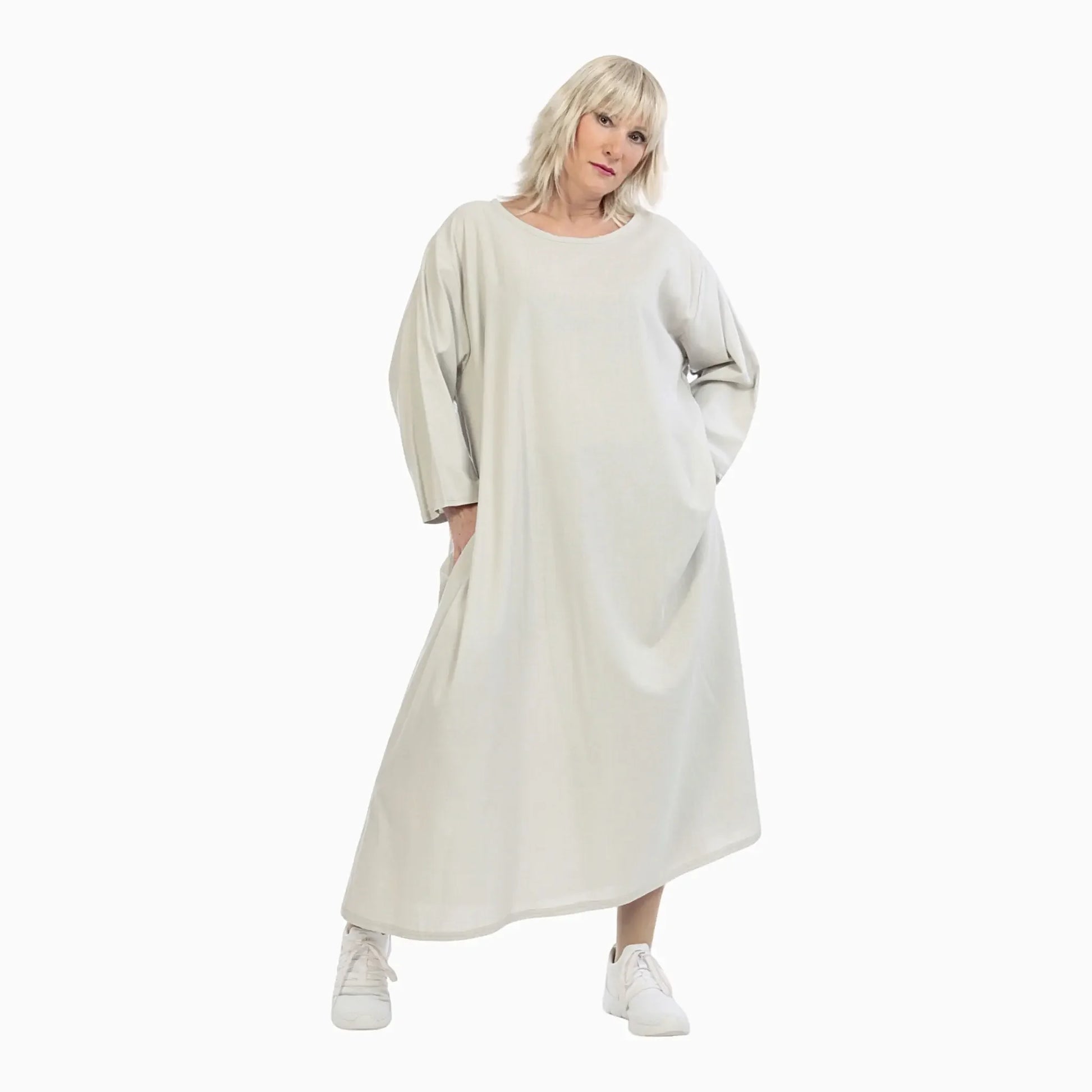  A-Form Oversize Kleid in elegantem Grau mit Rundhalsausschnitt und praktischen Taschen