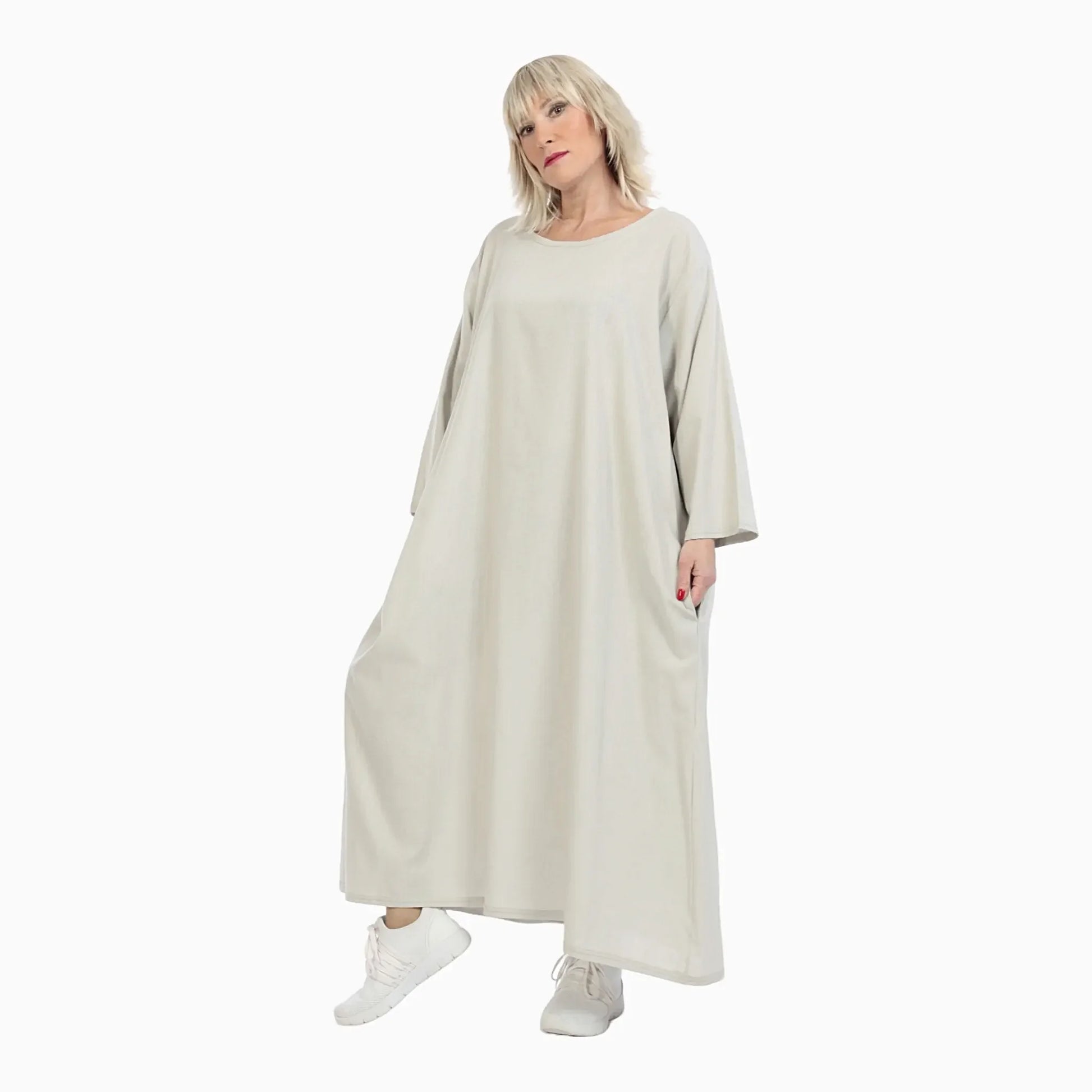  A-Form Oversize Kleid in elegantem Grau mit Rundhalsausschnitt und praktischen Taschen