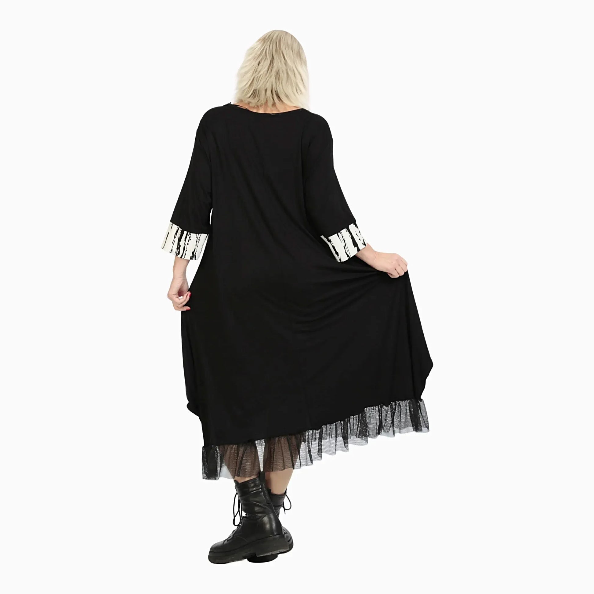  Ballonkleid von AKH Fashion aus Viskose, 1230.05909, Weiß-Schwarz-Netz, Unifarben, Schick