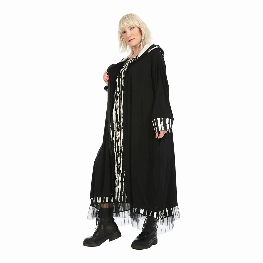  A-Form Mantel von AKH Fashion aus Viskose, 1230.06891, Schwarz-Weiß, Unifarben, Schick