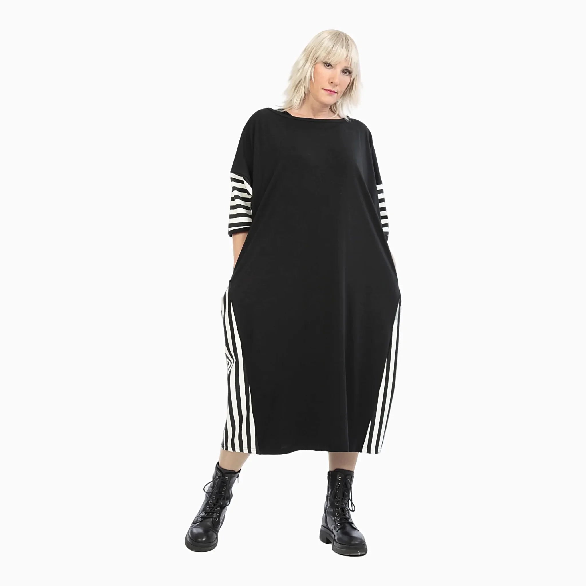  AKH Fashion Kleid in gerader Form, aus Viskose, 1231.06905, Schwarz-Ecru, Schick, Modern
