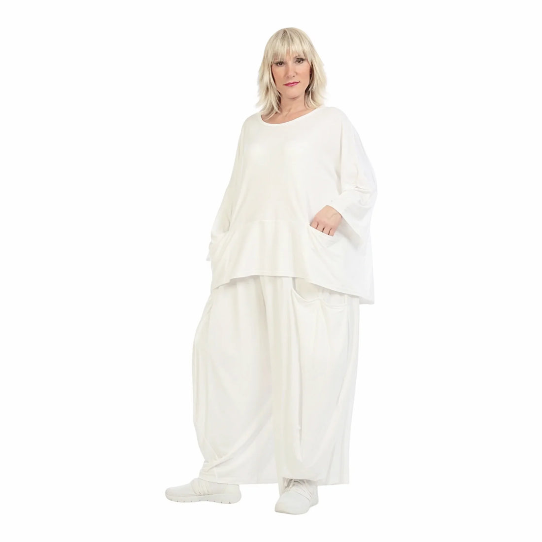  Bigshirt von AKH Fashion aus Viskose in kastiger Form, 1233.06888, Weiß, Unifarben, Schick