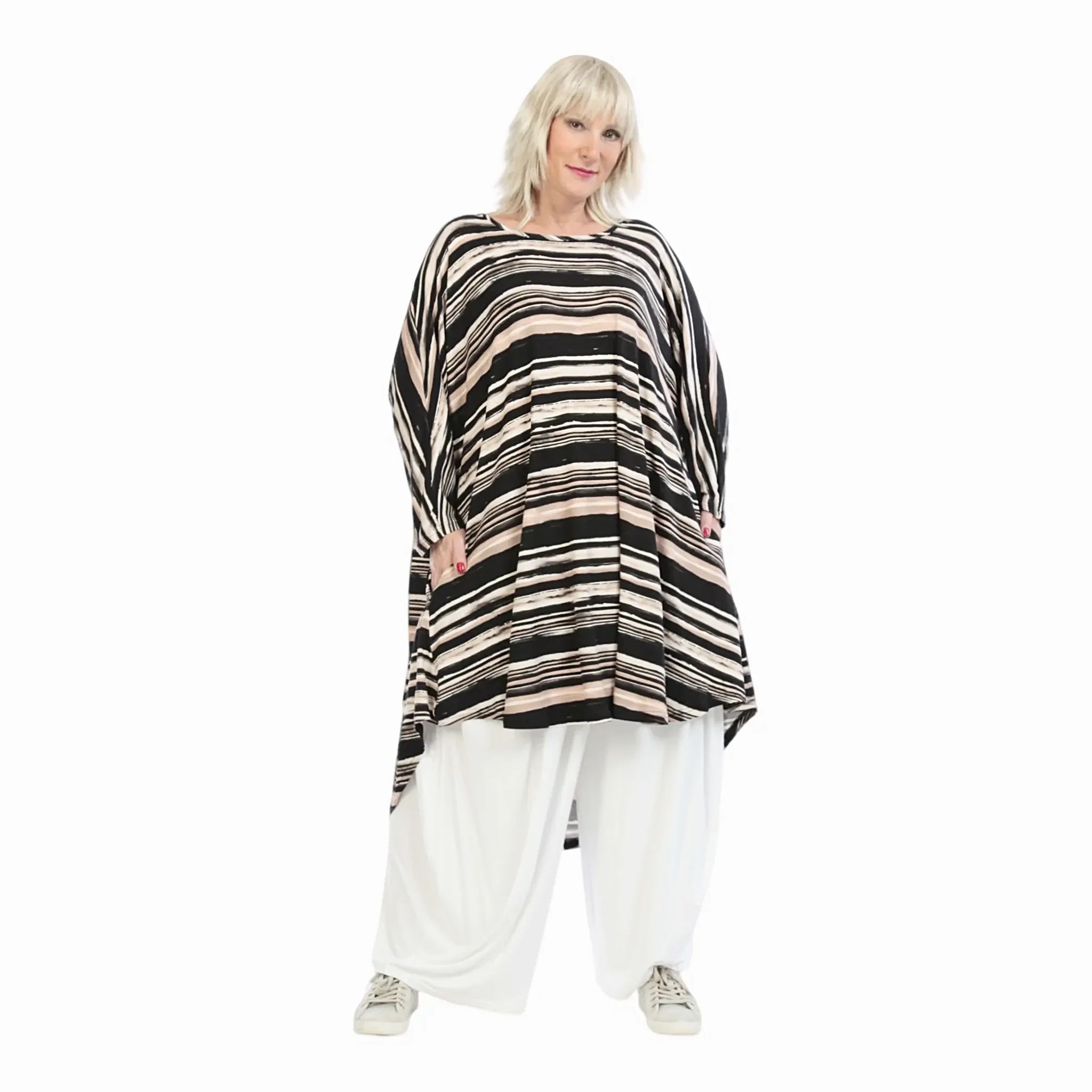  Bigshirt von AKH Fashion aus Viskose in gerundeter Form, 1237.02499, Beige-Schwarz, Schick