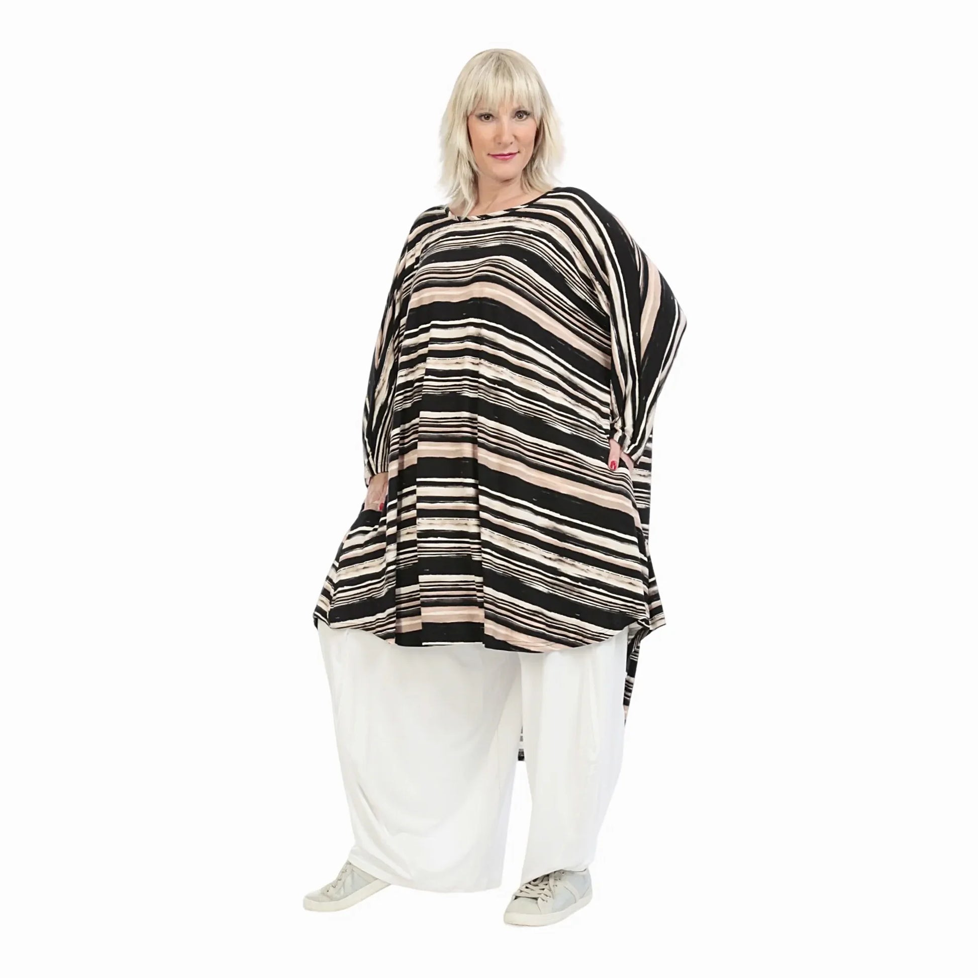  Bigshirt von AKH Fashion aus Viskose in gerundeter Form, 1237.02499, Beige-Schwarz, Schick