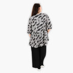  AKH Fashion Shirt in Glocken-Form, aus Viskose, 1287.01892, Schwarz-Weiß, Blumen, Schick