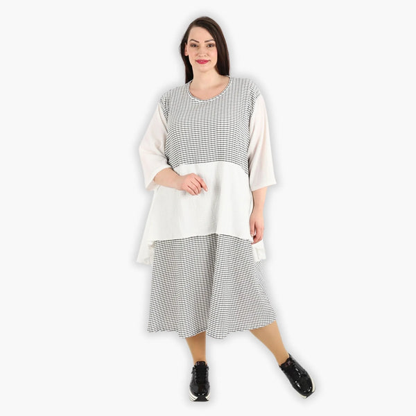  A-Form Kleid von AKH Fashion aus Viskose, 1288.06734, Weiß-Schwarz, Kariert, Schick