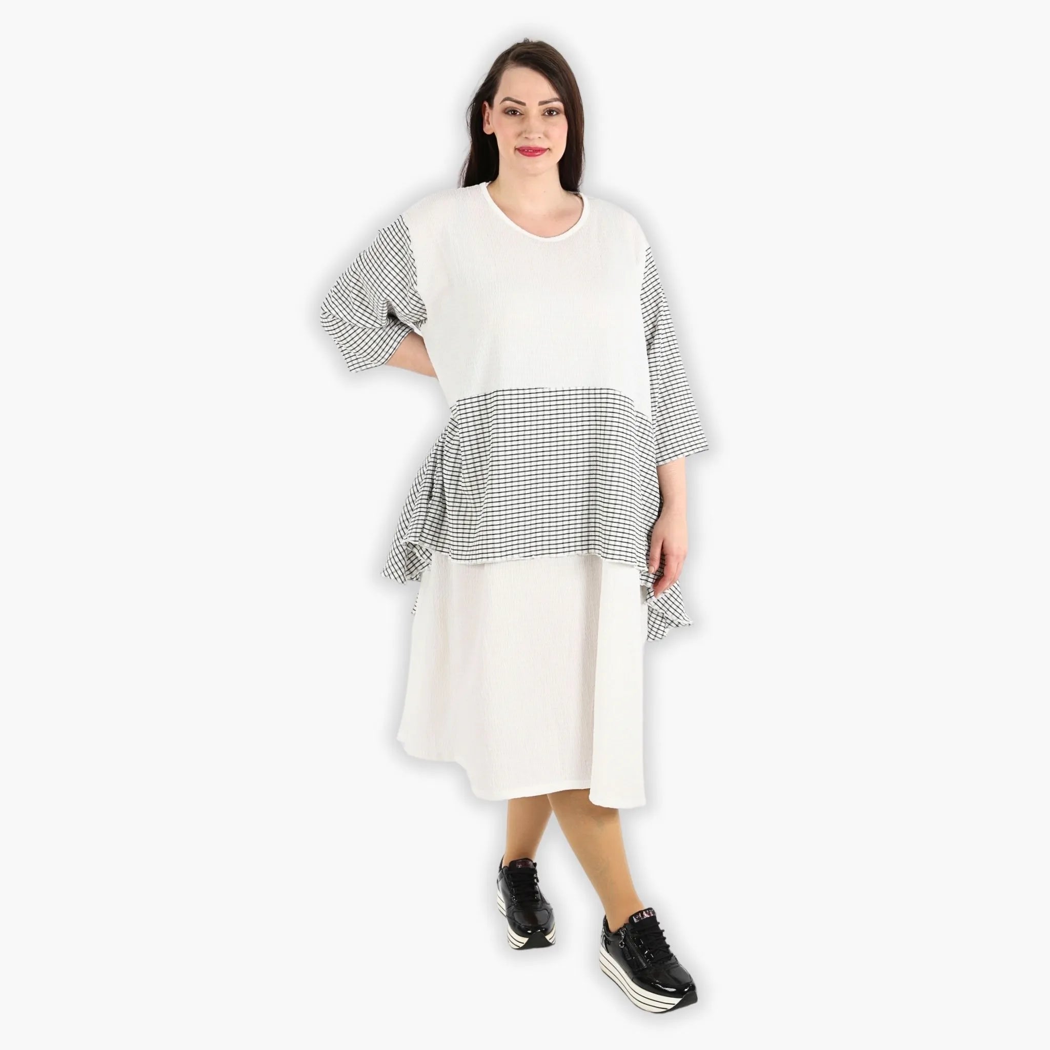  A-Form Kleid von AKH Fashion aus Viskose, 1288.06734, Weiß-Schwarz, Kariert, Schick
