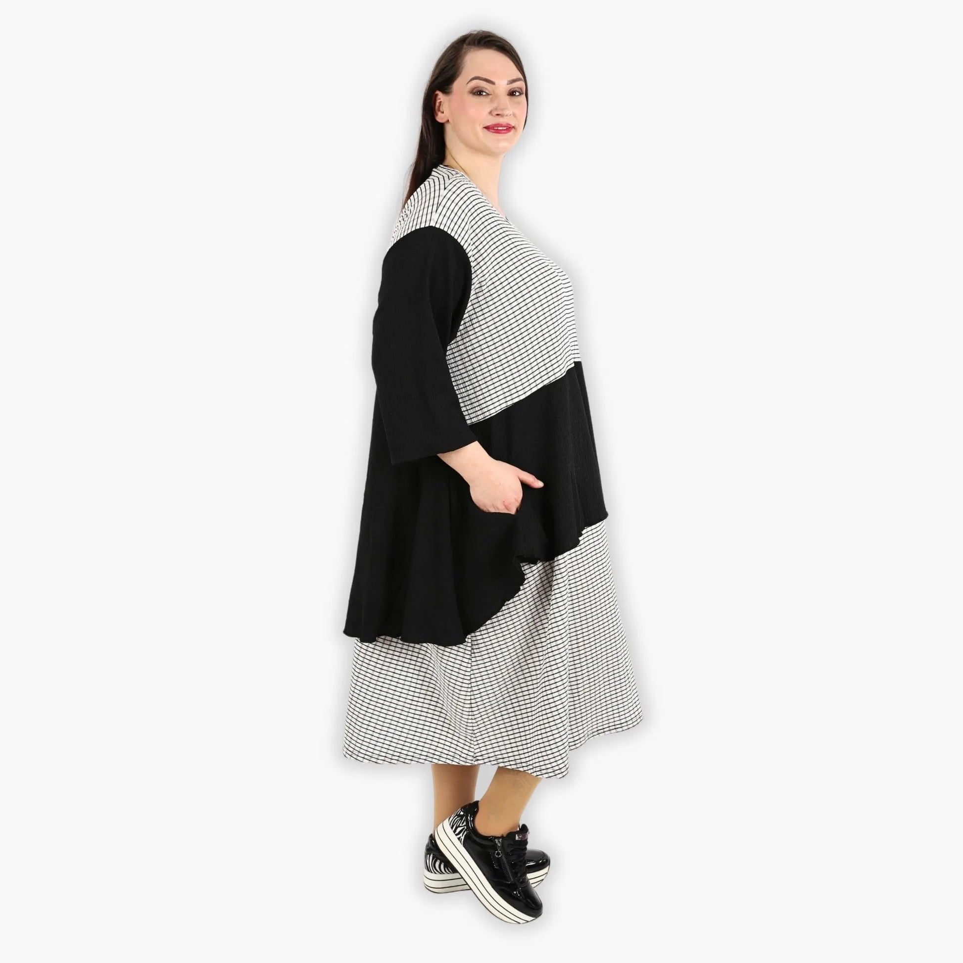  A-Form Kleid von AKH Fashion aus Viskose, 1288.06734, Schwarz-Weiß, Kariert, Ausgefallen