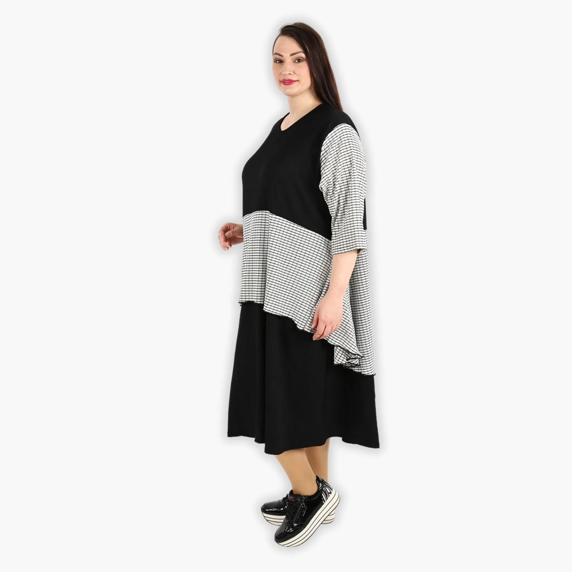  A-Form Kleid von AKH Fashion aus Viskose, 1288.06734, Schwarz-Weiß, Kariert, Ausgefallen