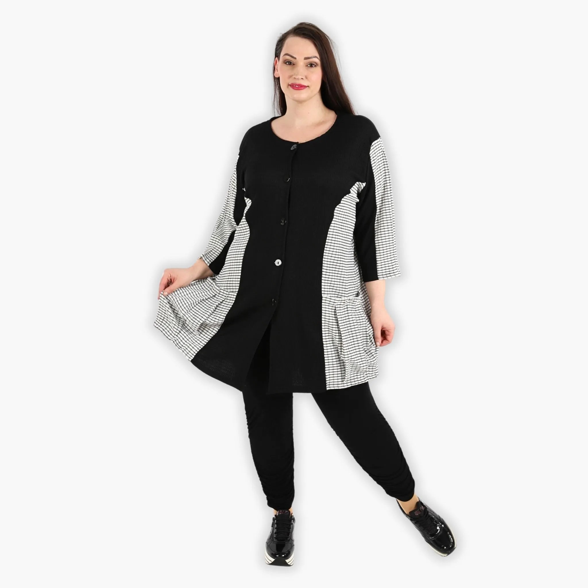  Jacke von AKH Fashion aus Viskose in gerundeter Form, 1288.06933, Schwarz-Weiß, Schick