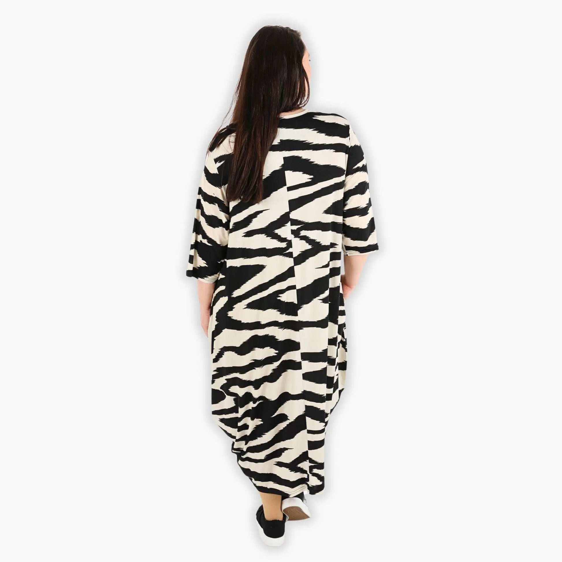  Ballonkleid von AKH Fashion aus Viskose, 1291.01926, Ecru-Schwarz, Zebra, Schick, Modern