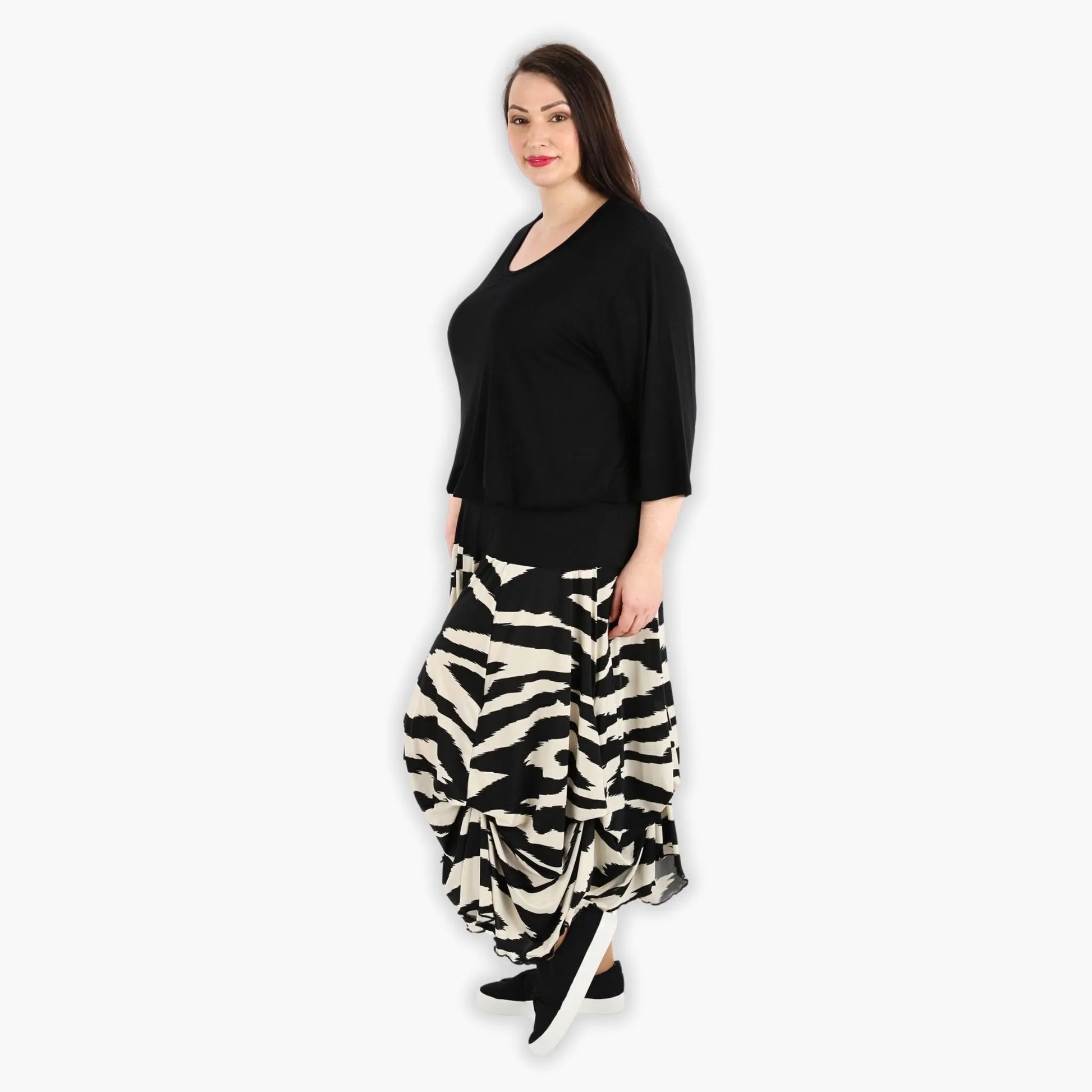  Ballonrock von AKH Fashion aus Viskose, 1291.07559, Ecru-Schwarz, Zebra, Schick, Modern