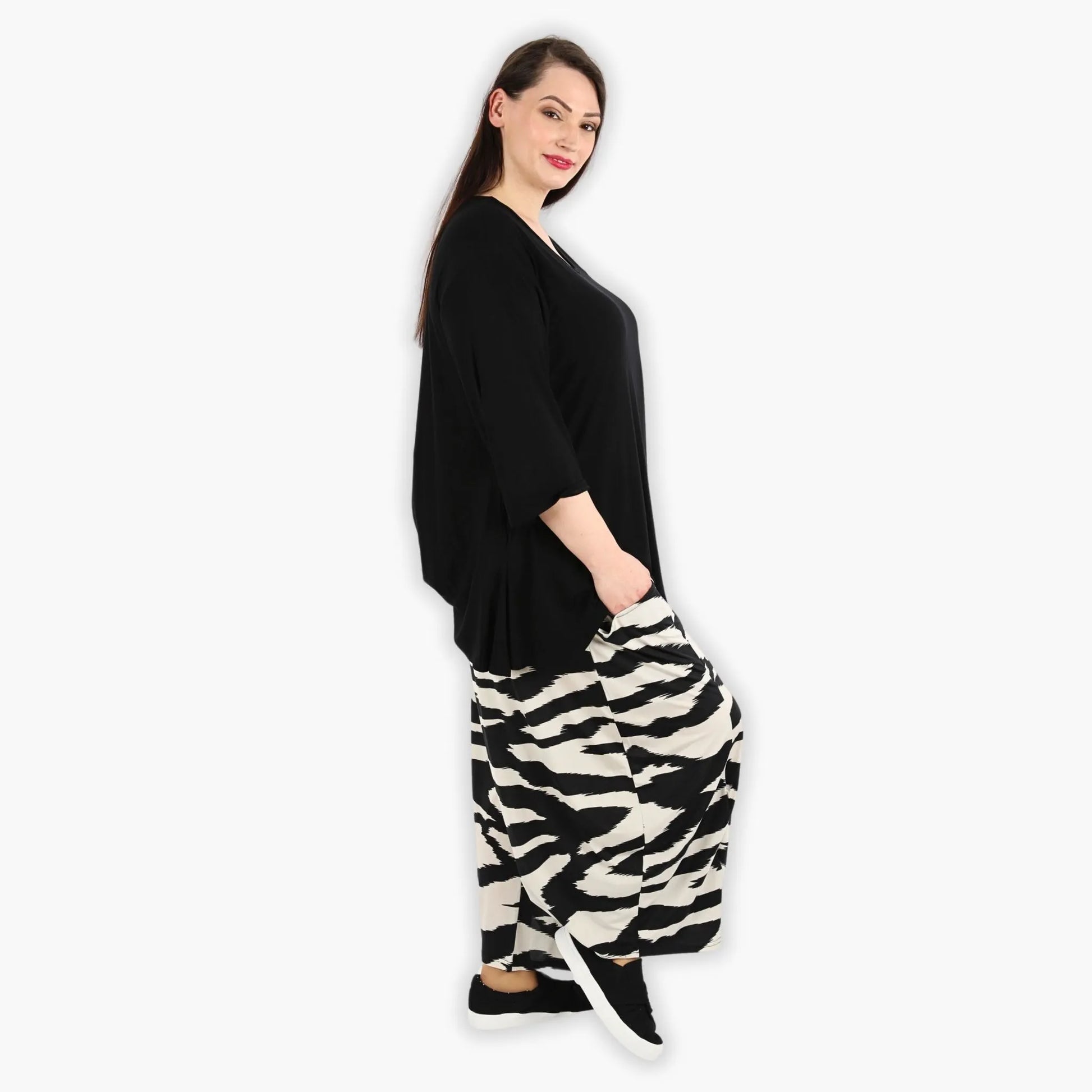  Ballonhose von AKH Fashion aus Viskose, 1291.08069, Ecru-Schwarz, Zebra, Schick, Modern