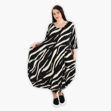  Ballonkleid von AKH Fashion aus Viskose, 1293.01926, Schwarz-Ecru, Zebra, Schick, Modern