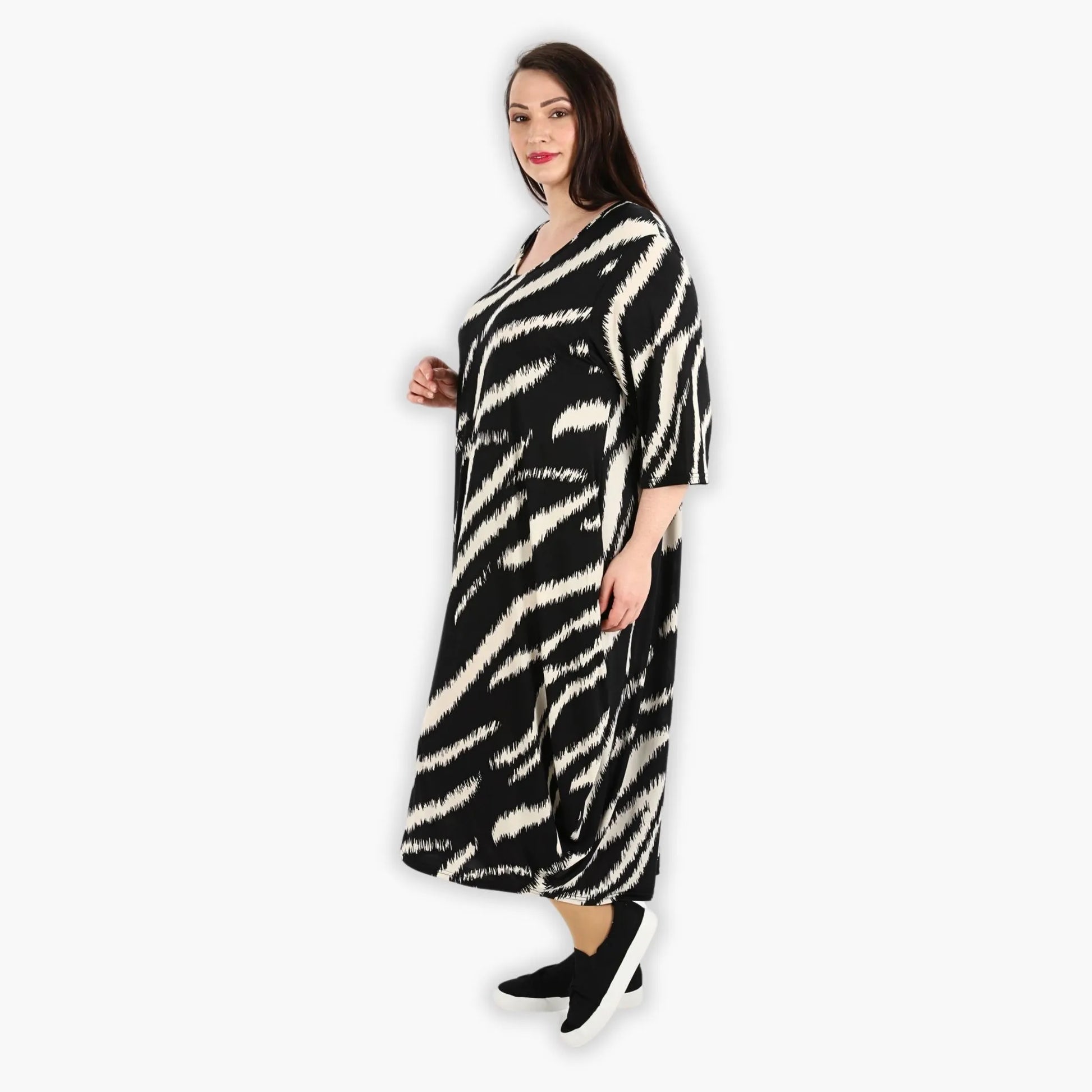  Ballonkleid von AKH Fashion aus Viskose, 1293.01926, Schwarz-Ecru, Zebra, Schick, Modern