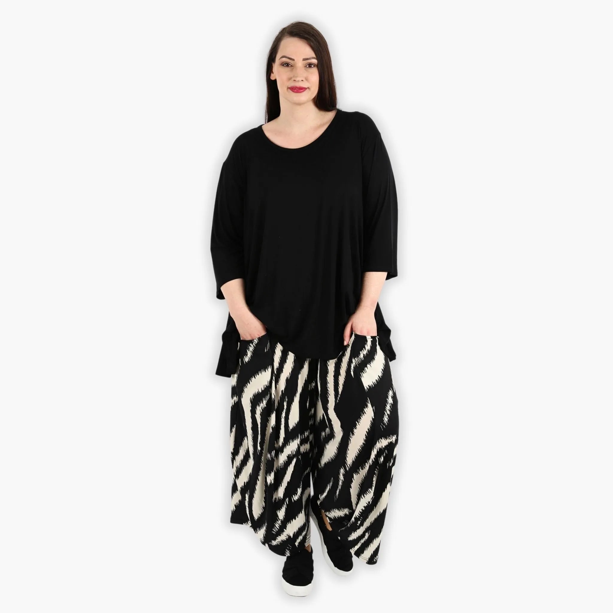  Ballonhose von AKH Fashion aus Viskose, 1293.08069, Schwarz-Ecru, Zebra, Schick, Modern