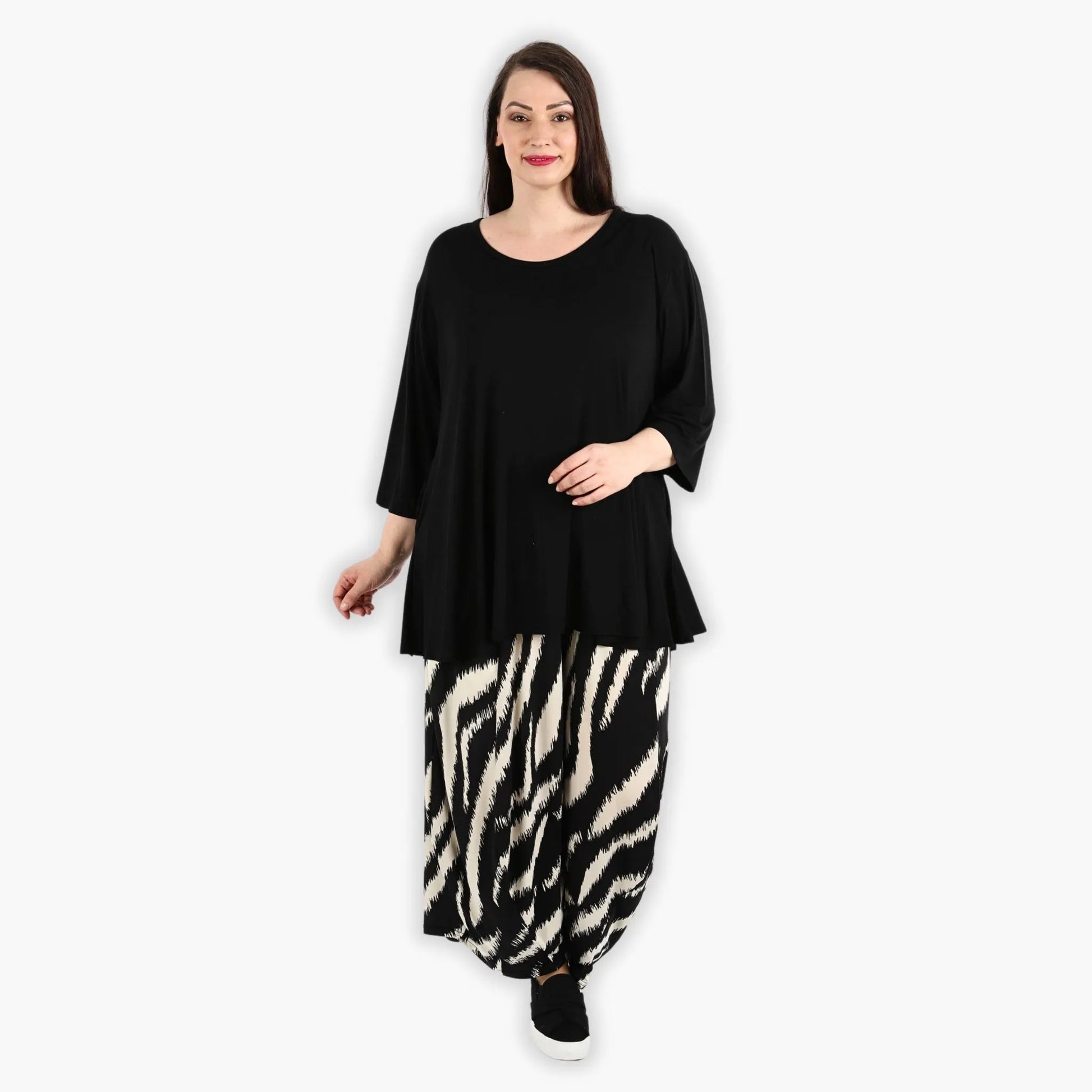  Ballonhose von AKH Fashion aus Viskose, 1293.08069, Schwarz-Ecru, Zebra, Schick, Modern