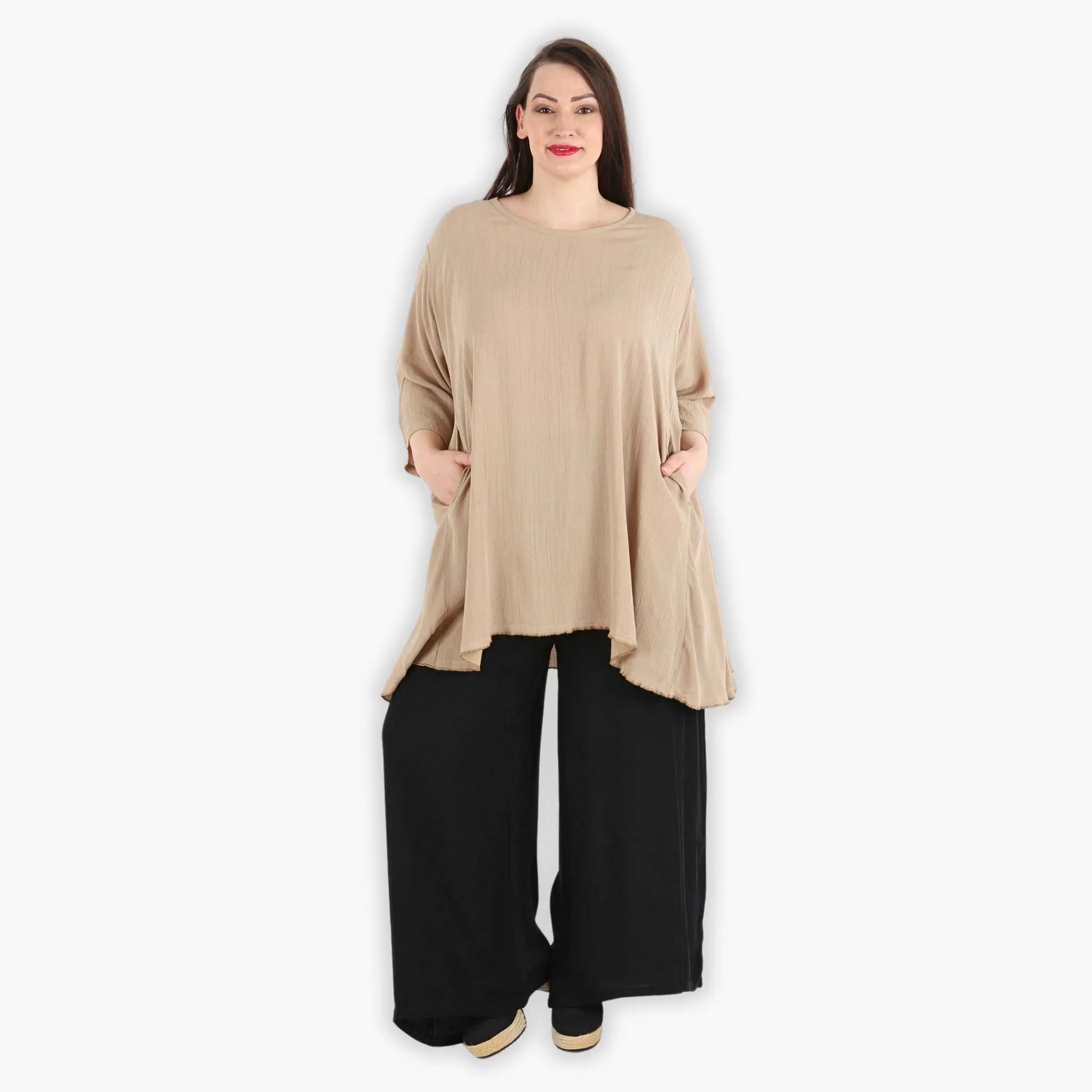  A-Form Bigshirt von AKH Fashion aus Viskose, 1295.00593, Beige, Unifarben, Schick, Modern