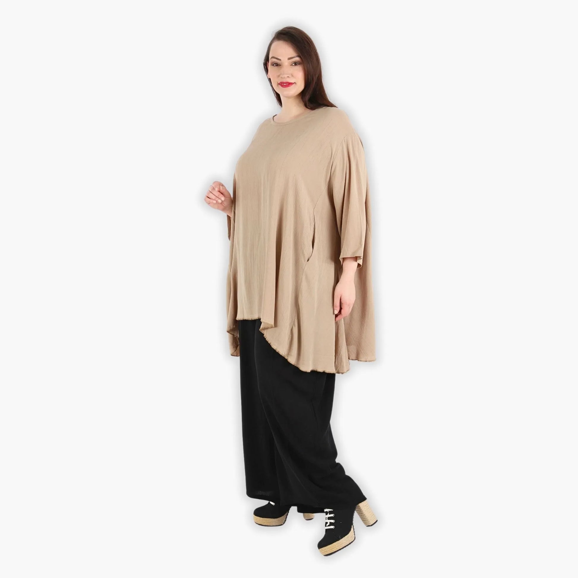  A-Form Bigshirt von AKH Fashion aus Viskose, 1295.00593, Beige, Unifarben, Schick, Modern