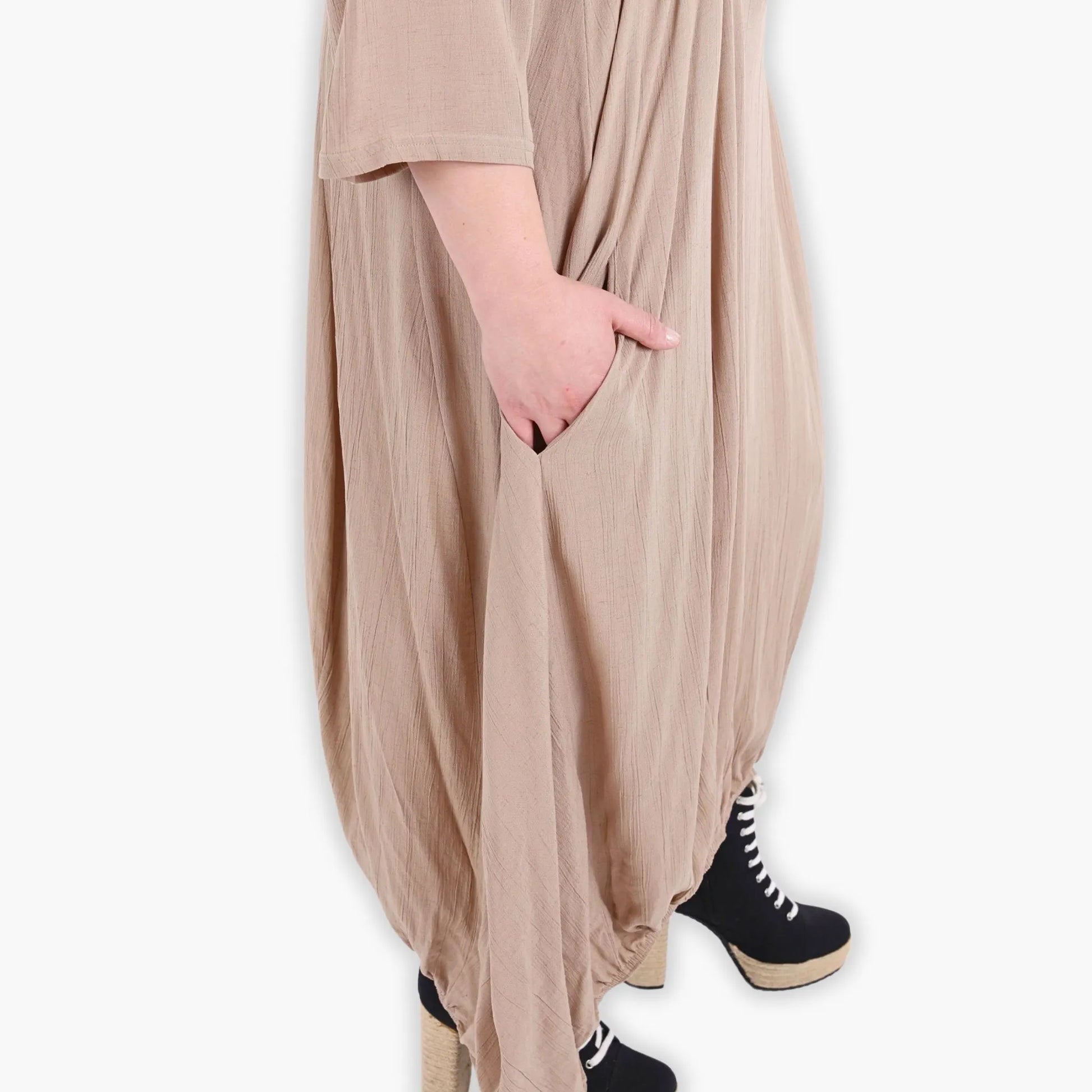  Ballonkleid von AKH Fashion aus Viskose, 1295.06736, Beige, Unifarben, Ausgefallen, Modern