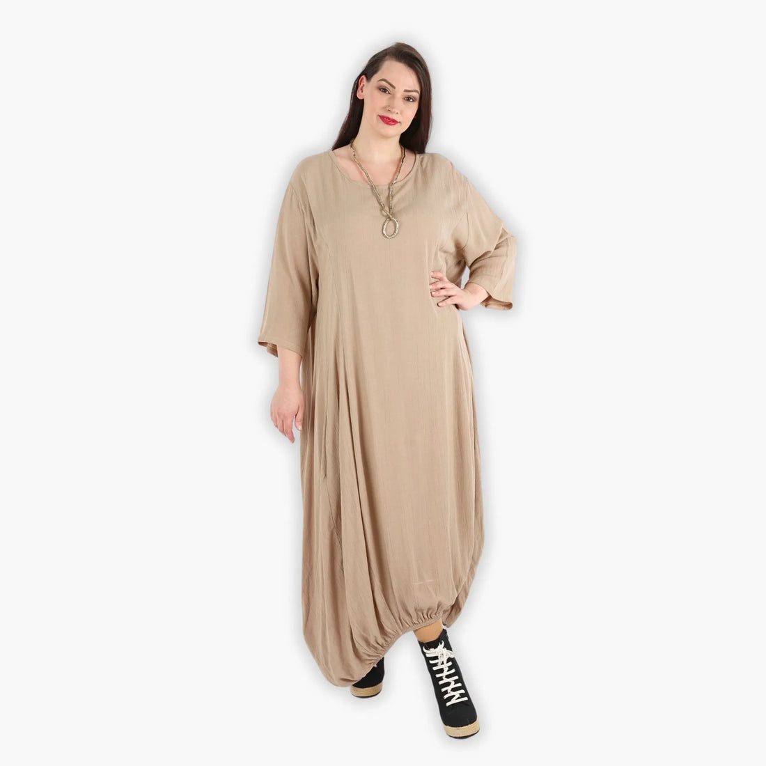  Ballonkleid von AKH Fashion aus Viskose, 1295.06736, Beige, Unifarben, Ausgefallen, Modern