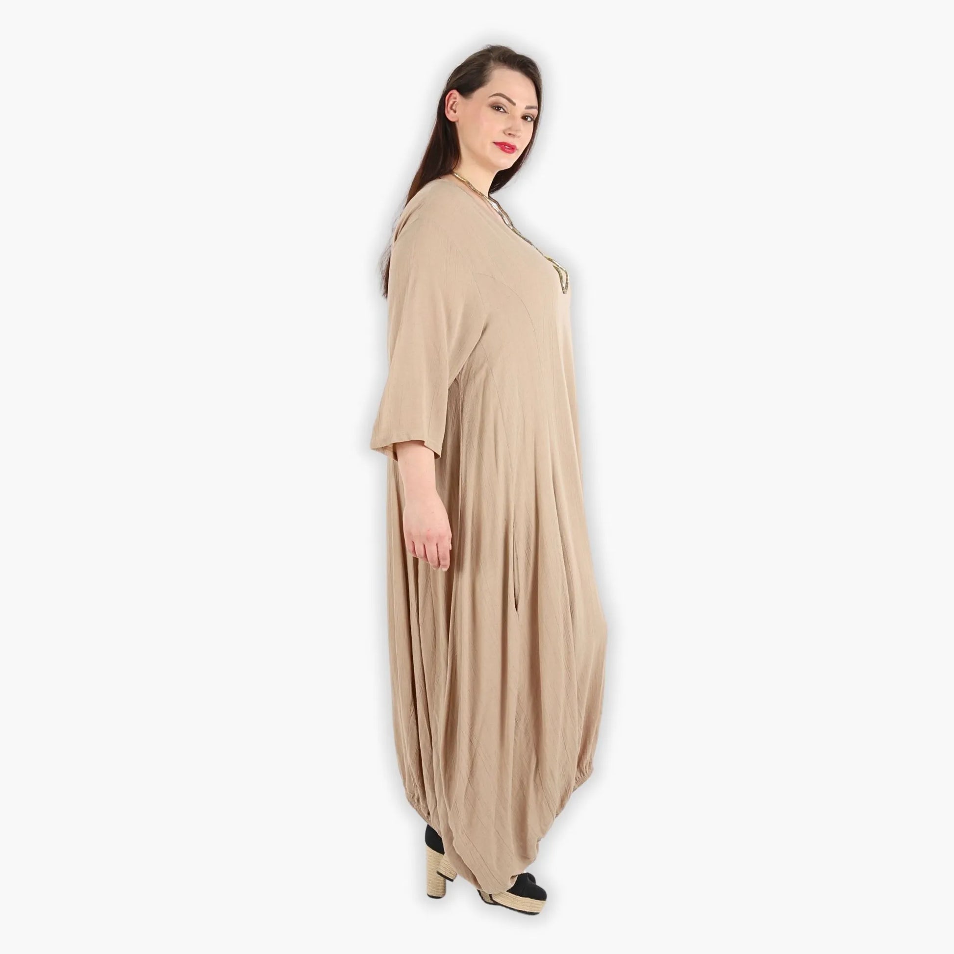  Ballonkleid von AKH Fashion aus Viskose, 1295.06736, Beige, Unifarben, Ausgefallen, Modern