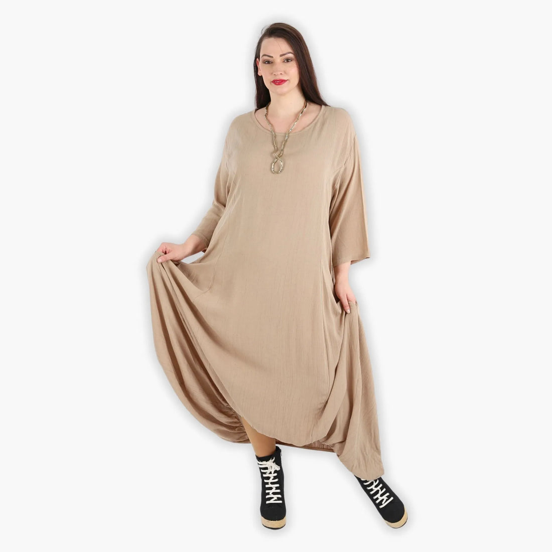  Ballonkleid von AKH Fashion aus Viskose, 1295.06736, Beige, Unifarben, Ausgefallen, Modern