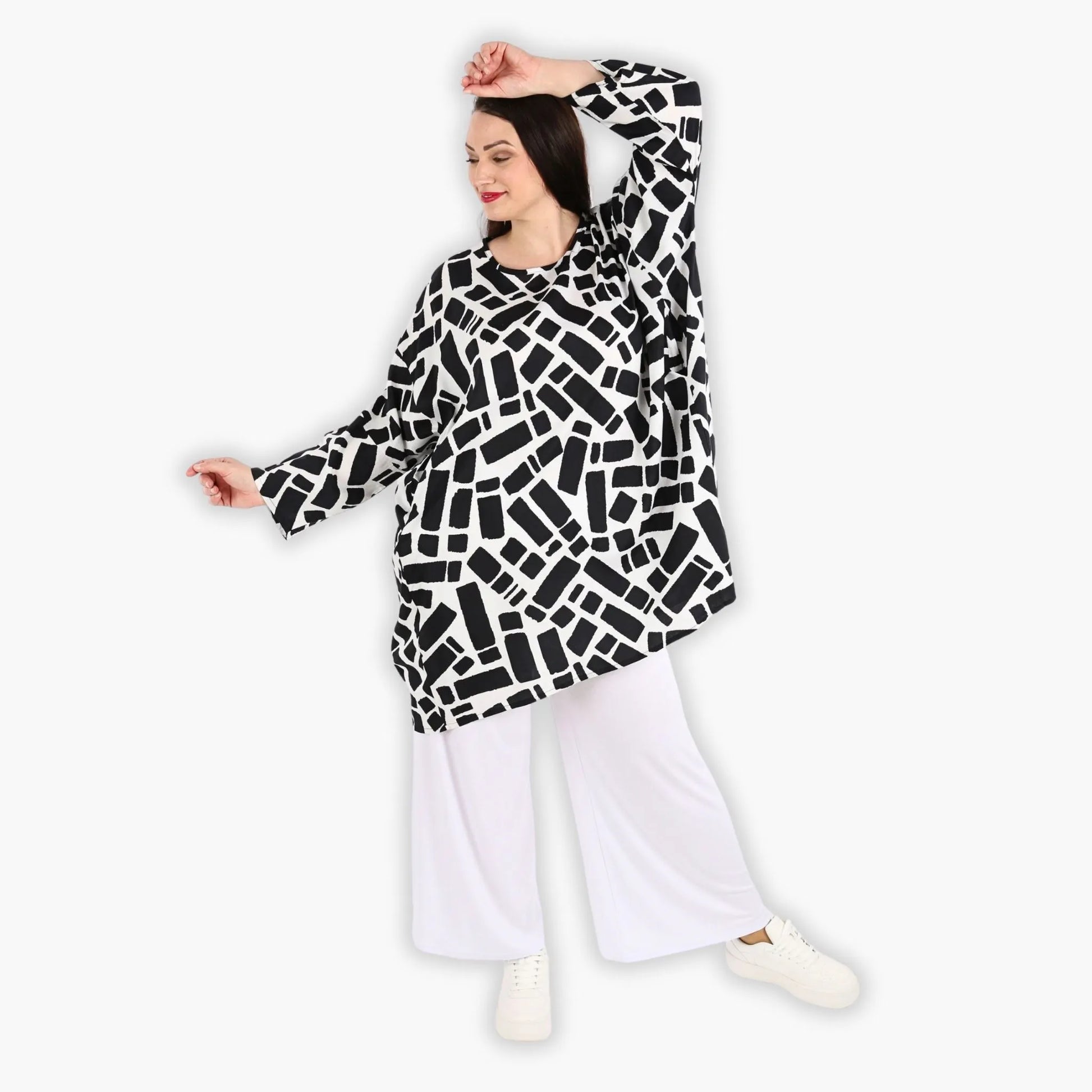  Bigshirt von AKH Fashion aus Viskose in gerader Form, 1299.06909, Schwarz-Weiß, Ausgefallen