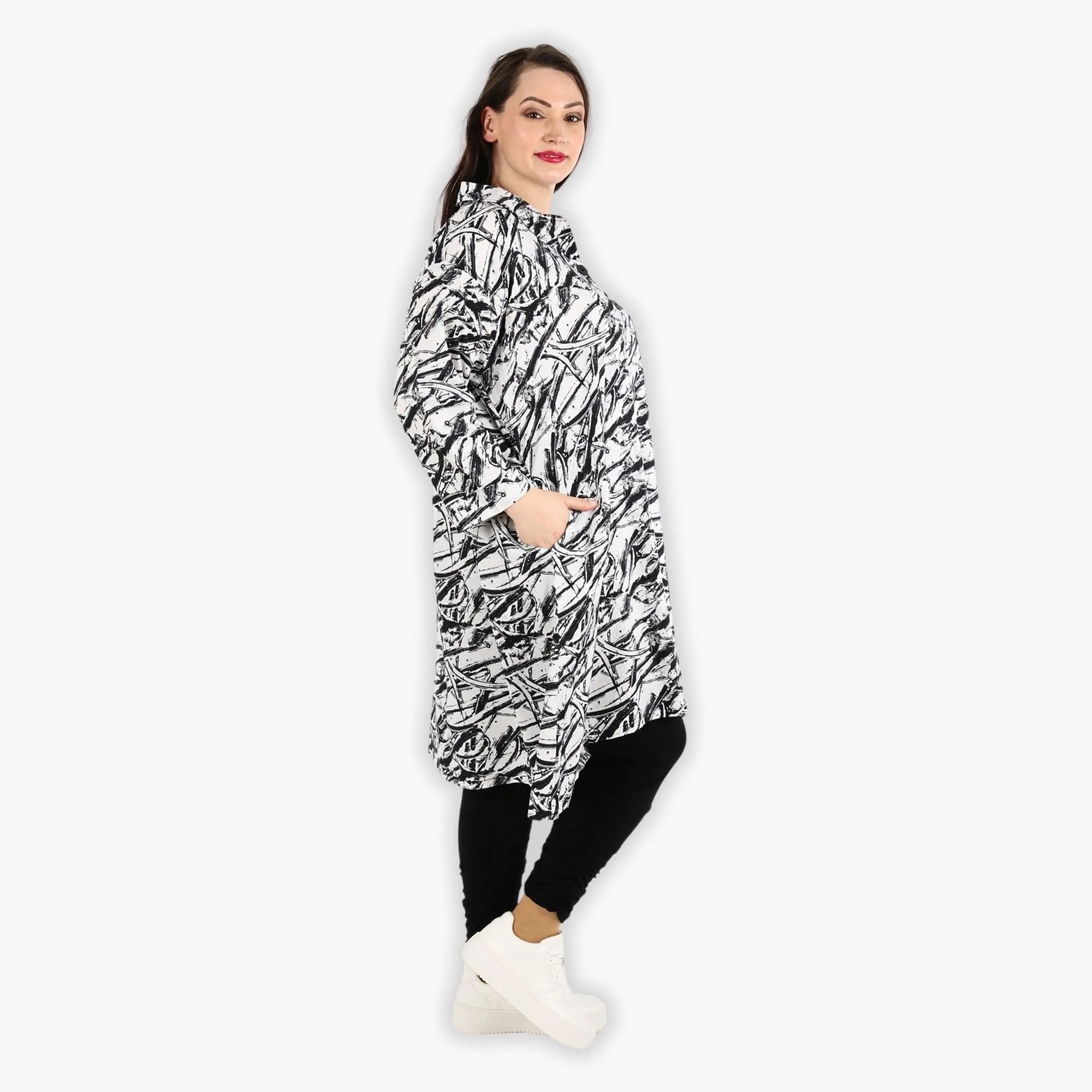  A-Form Bluse von AKH Fashion aus Viskose, 1301.06906, Schwarz-Weiß, Schick, Modern, Bequem