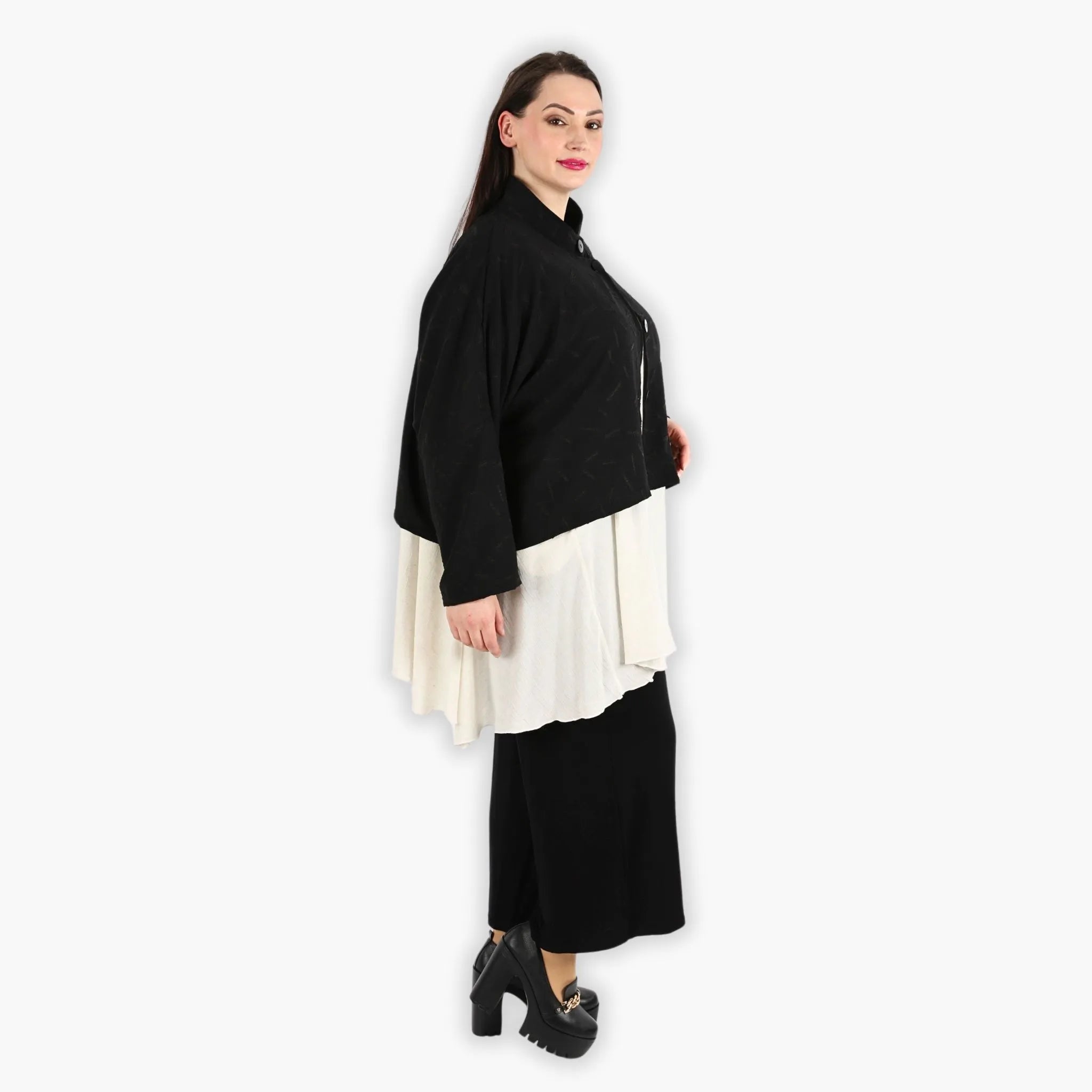  AKH Fashion Jacke in gerader Form, aus Materialmix, 1303.06992, Schwarz, Streifen, Schick
