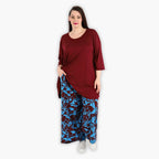  AKH Fashion Hose in gerader Form, aus Viskose, 1304.06927, Maroon-Blau, Blumen, Schick