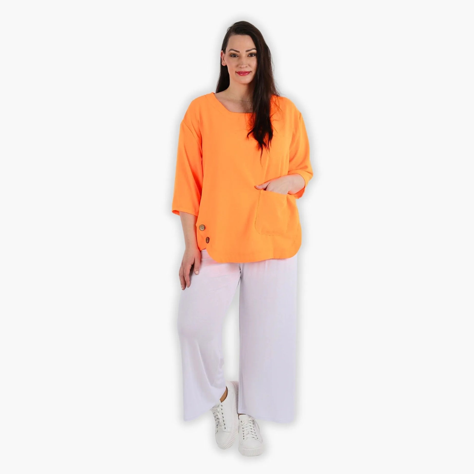  Bigshirt von AKH Fashion aus Viskose in kastiger Form, 1305.02412, Neonorange, Ausgefallen