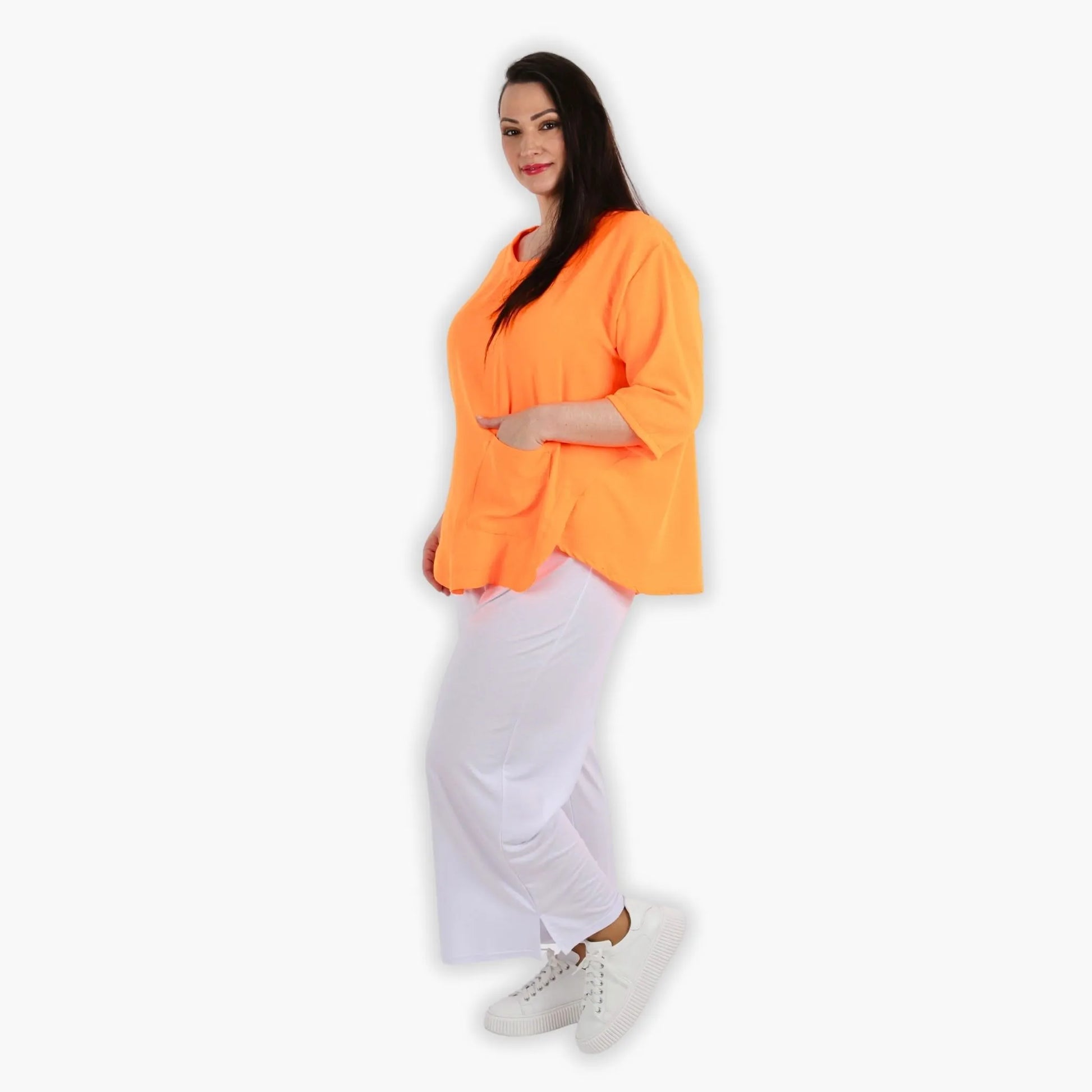  Bigshirt von AKH Fashion aus Viskose in kastiger Form, 1305.02412, Neonorange, Ausgefallen