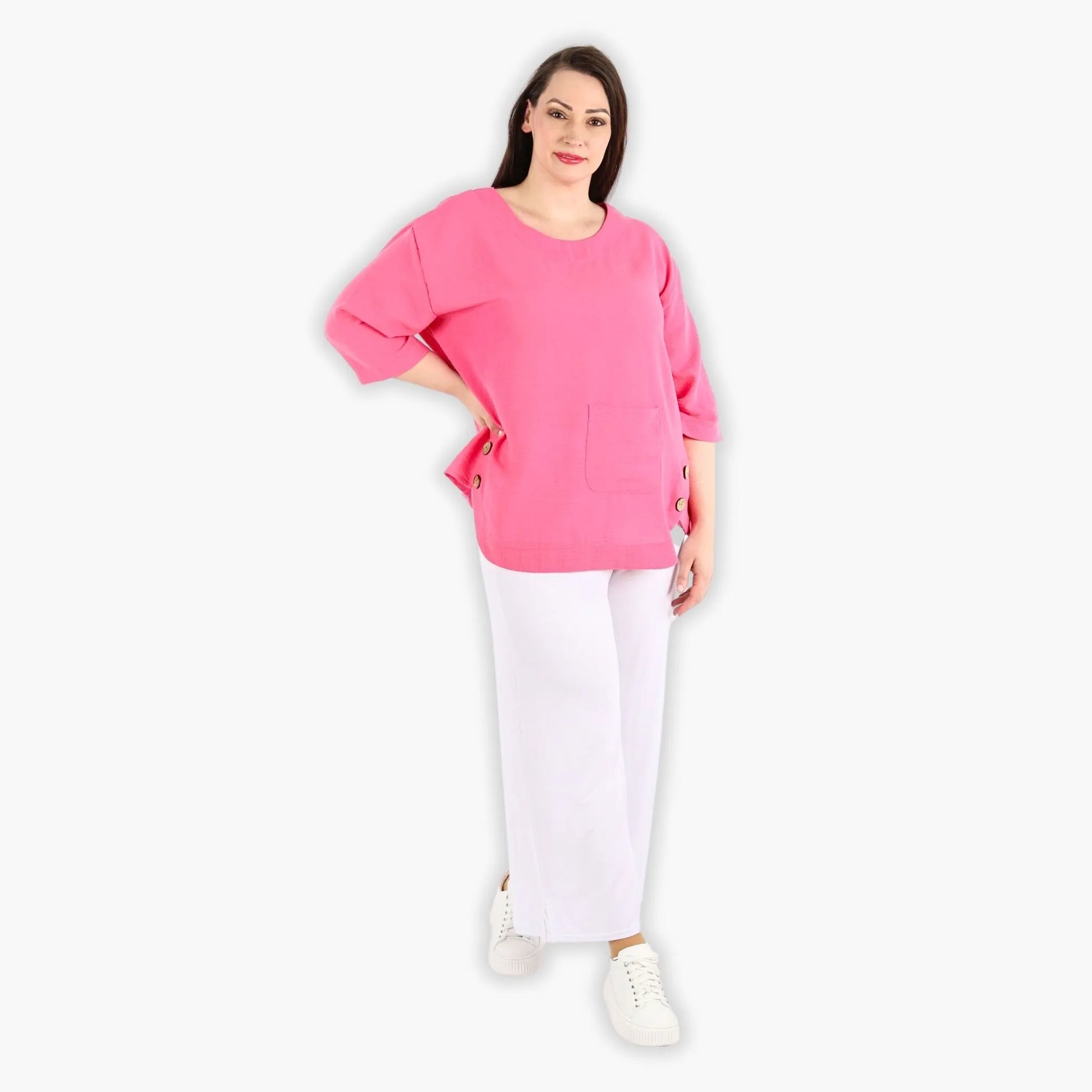  Bigshirt von AKH Fashion aus Viskose in kastiger Form, 1305.02412, Pink, Unifarben, Schick